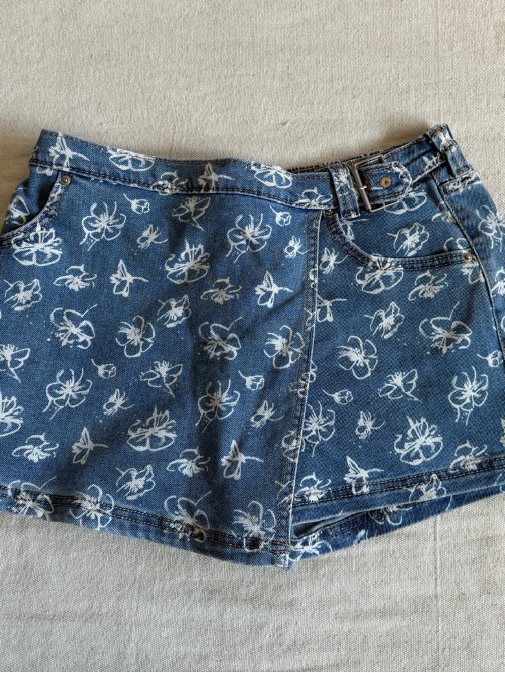 Girls 16 High Rise Skort Denim Floral Blue Signature by Levi Strauss Summer